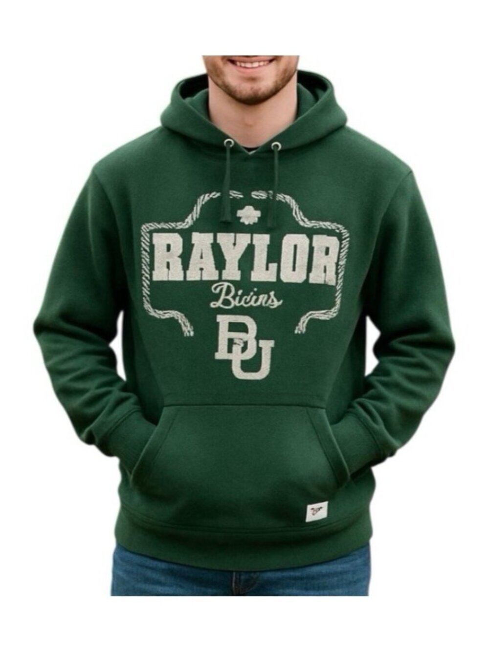Wrangler Baylor Bears Mens Rope Hoodie~Size L~Green Grey Sweatshirt L14 08
